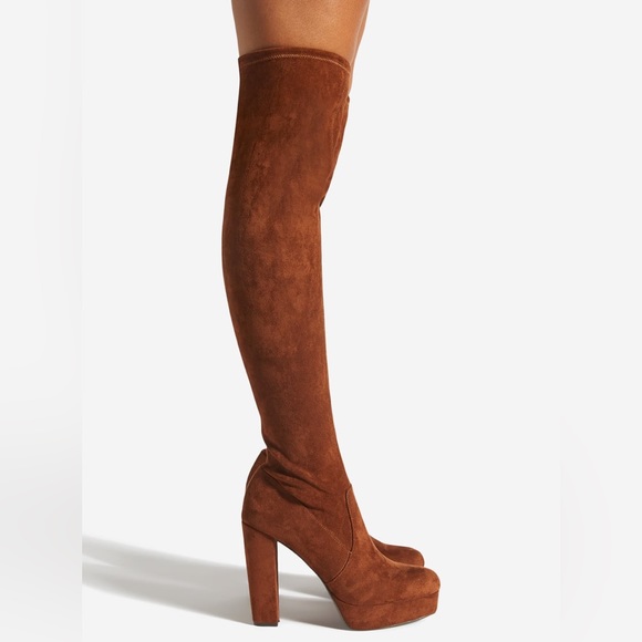 NIB Black Faux Suede Over The Knee Block Heel Boot - Picture 7 of 8